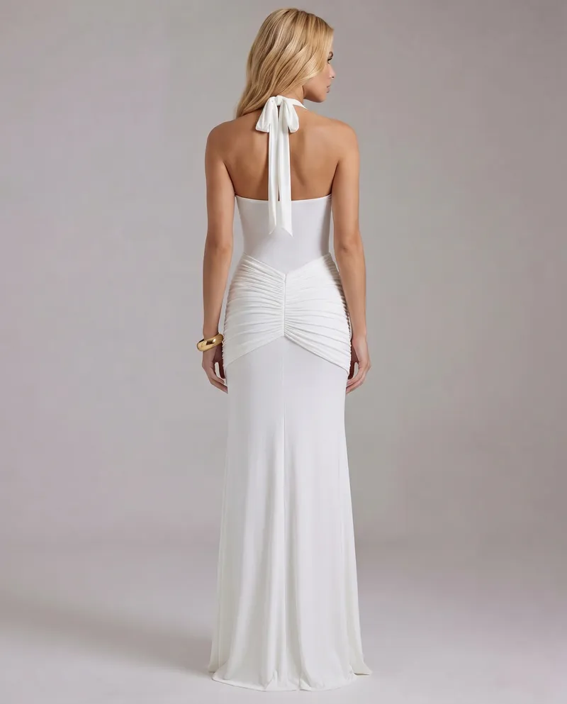 Victoria Ruched Maxi Dress - White