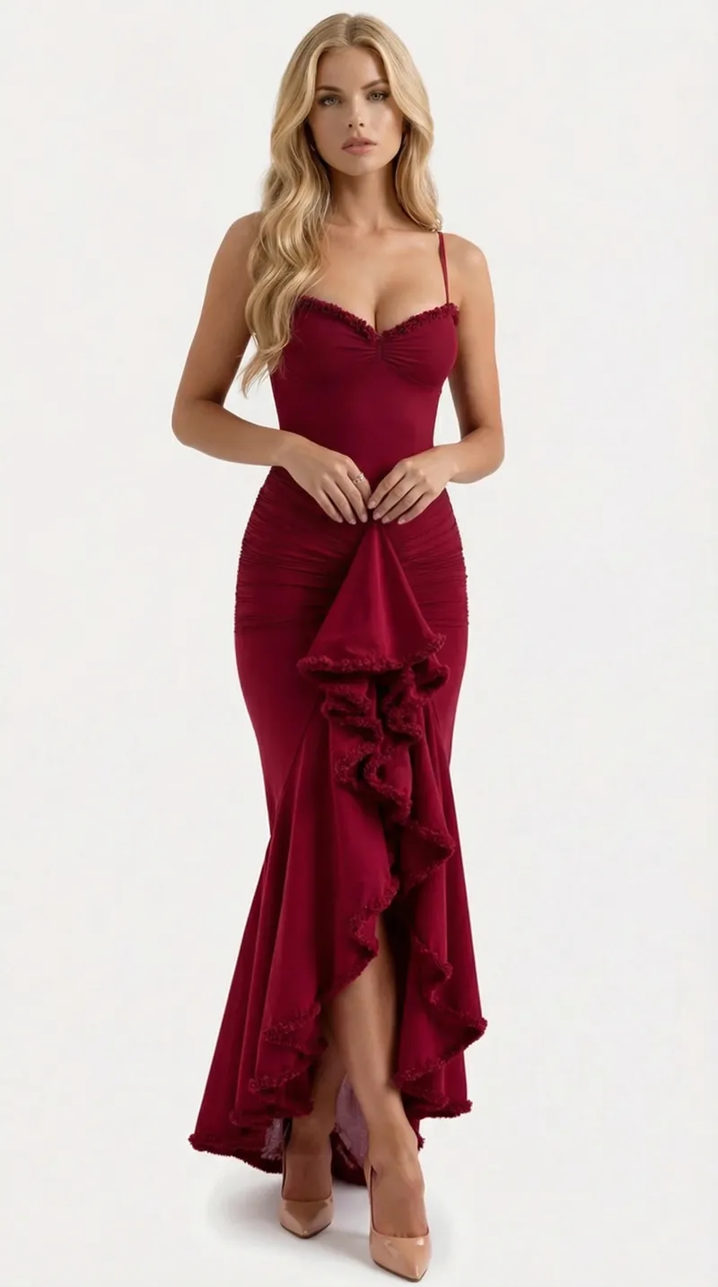 Gabbi Ruffle Maxi Dress - Burgundy