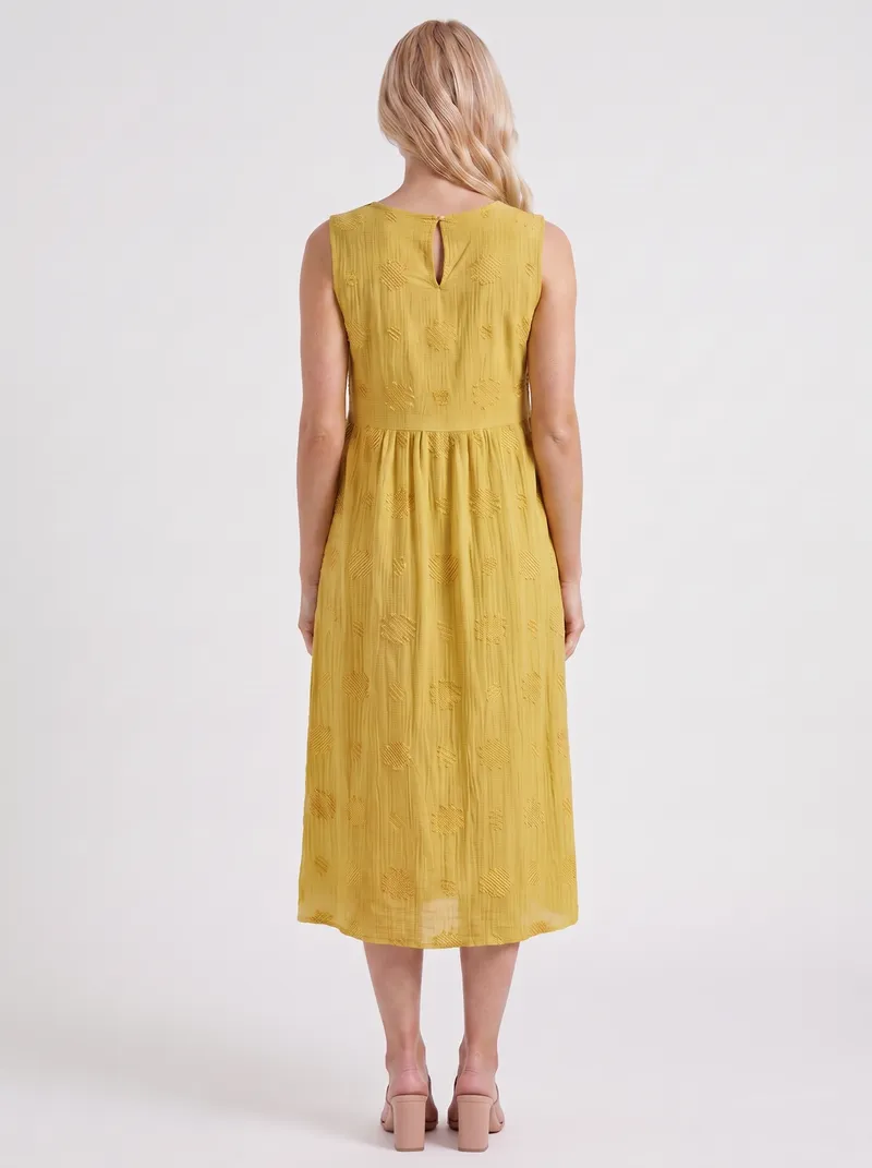 Elin Embroidered Midi Dress - Yellow