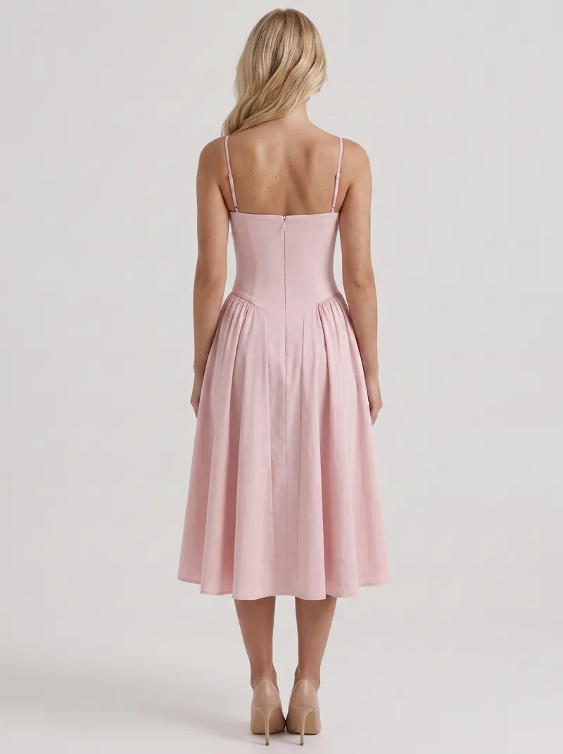 Francesca Sweetheart Ruched Midi Dress - Light Pink