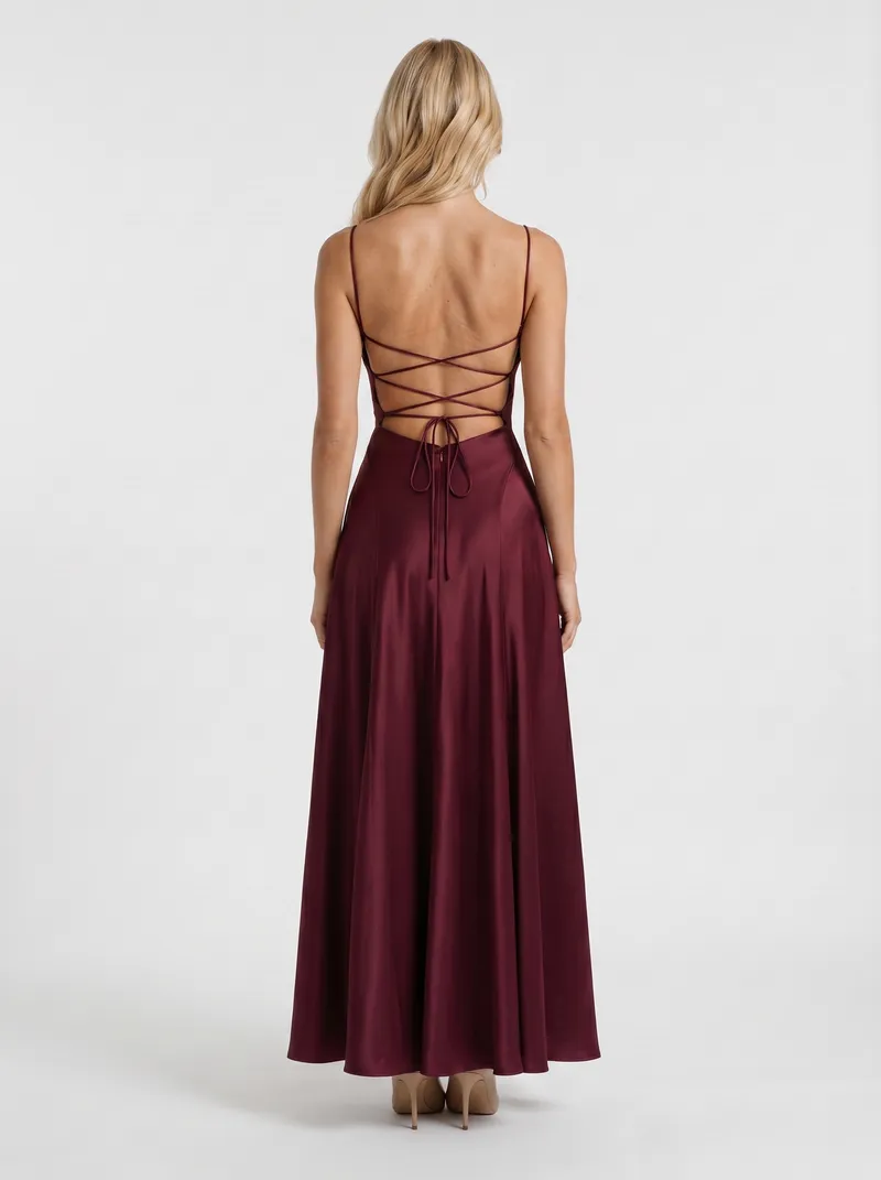Eloise Cowl Neck Satin Maxi Dress - Cherry Lacquer
