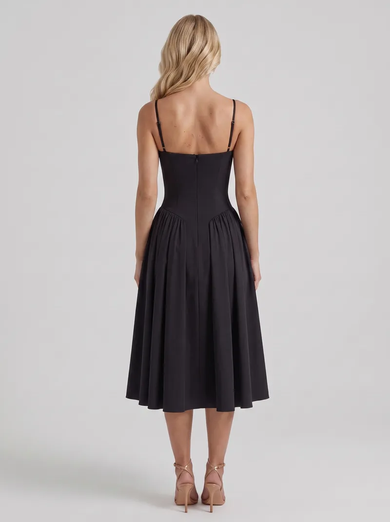 Francesca Sweetheart Ruched Midi Dress - Black