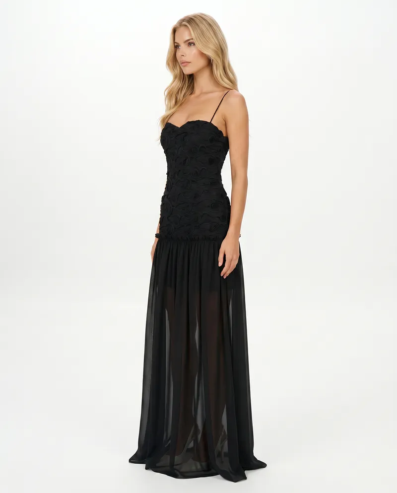Esmaralda Ruched Strapless Maxi Dress - Black