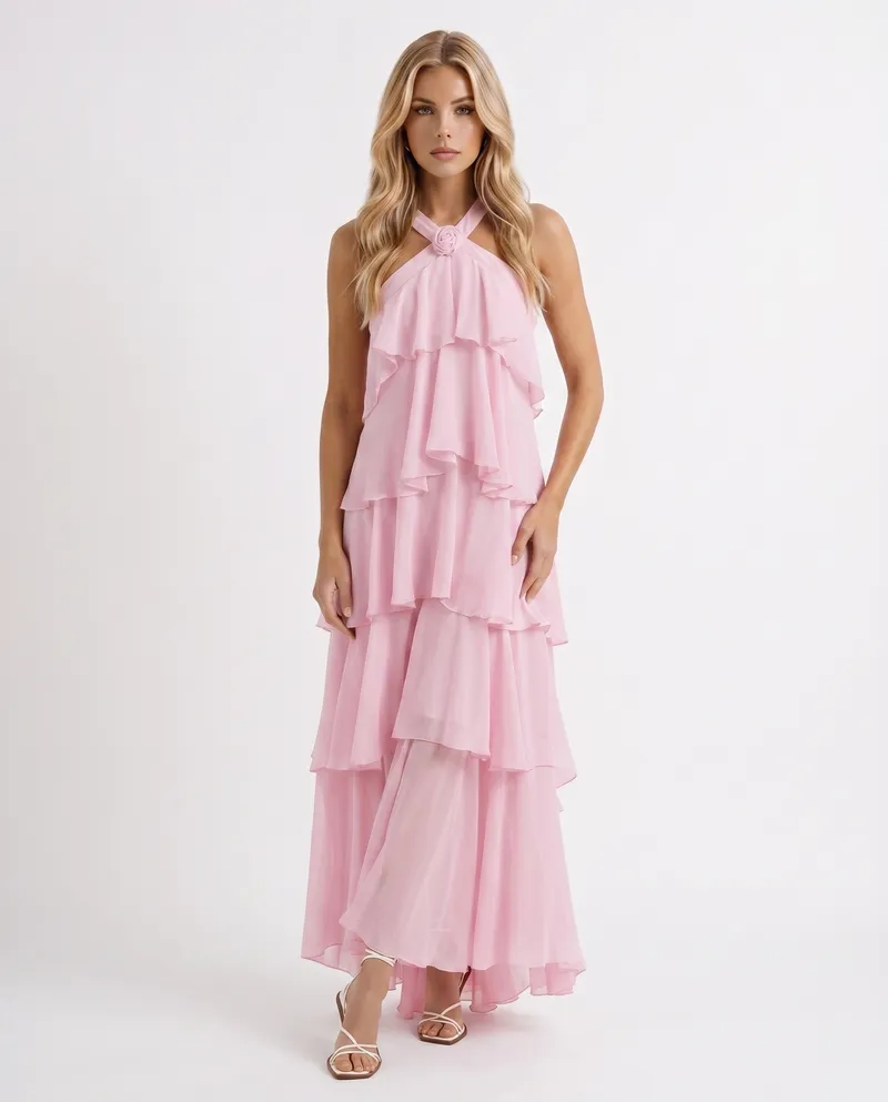 Felicia Tiered Maxi Dress - Pink