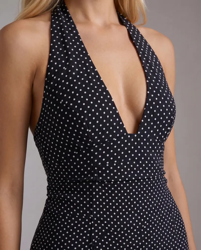 Margot Polka Dot Halter Mini Dress - Black