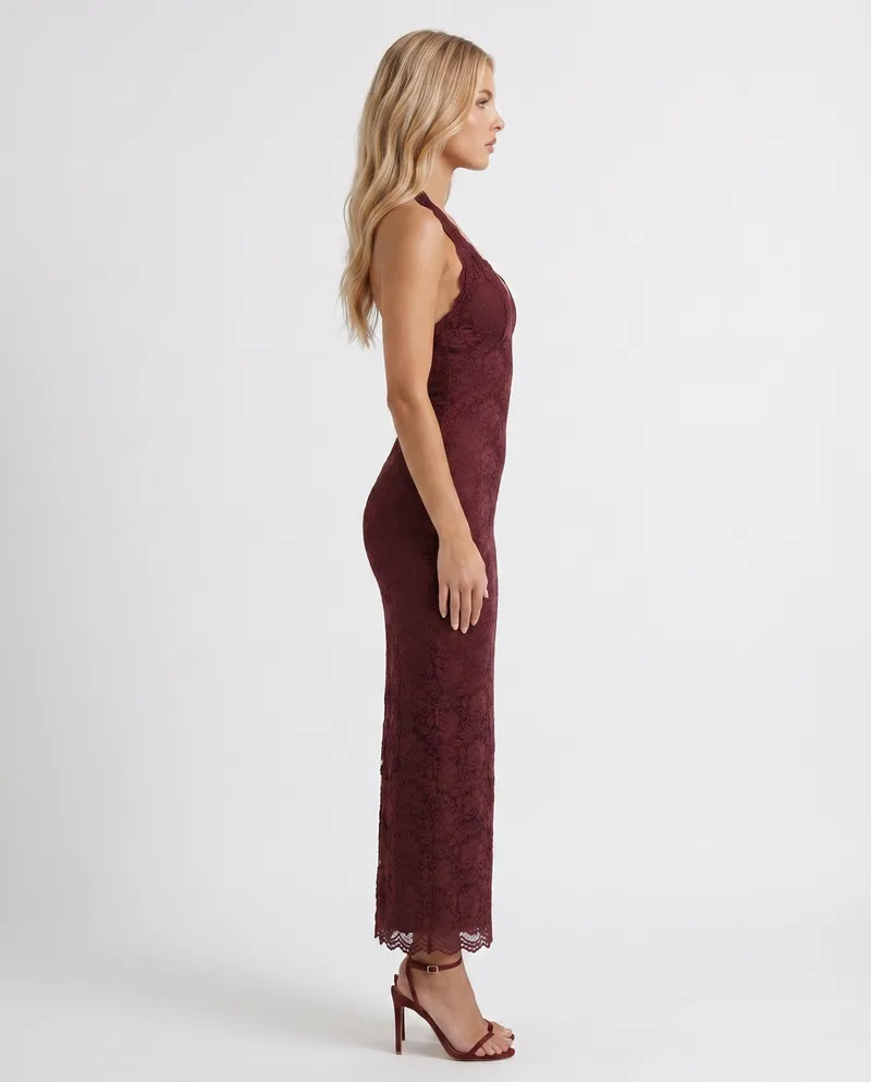 Liliana Scallop Maxi Dress - Burgundy