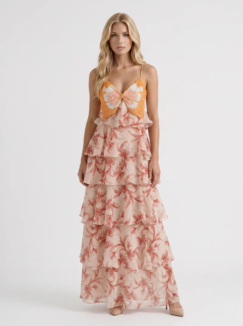 Marielle Butterfly Maxi Dress - Brown
