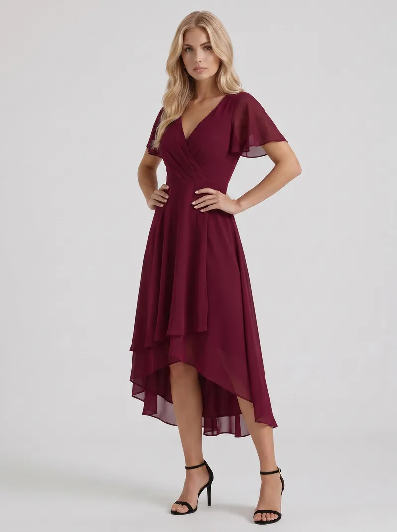 Calliope Ruffle Midi Dress - Red
