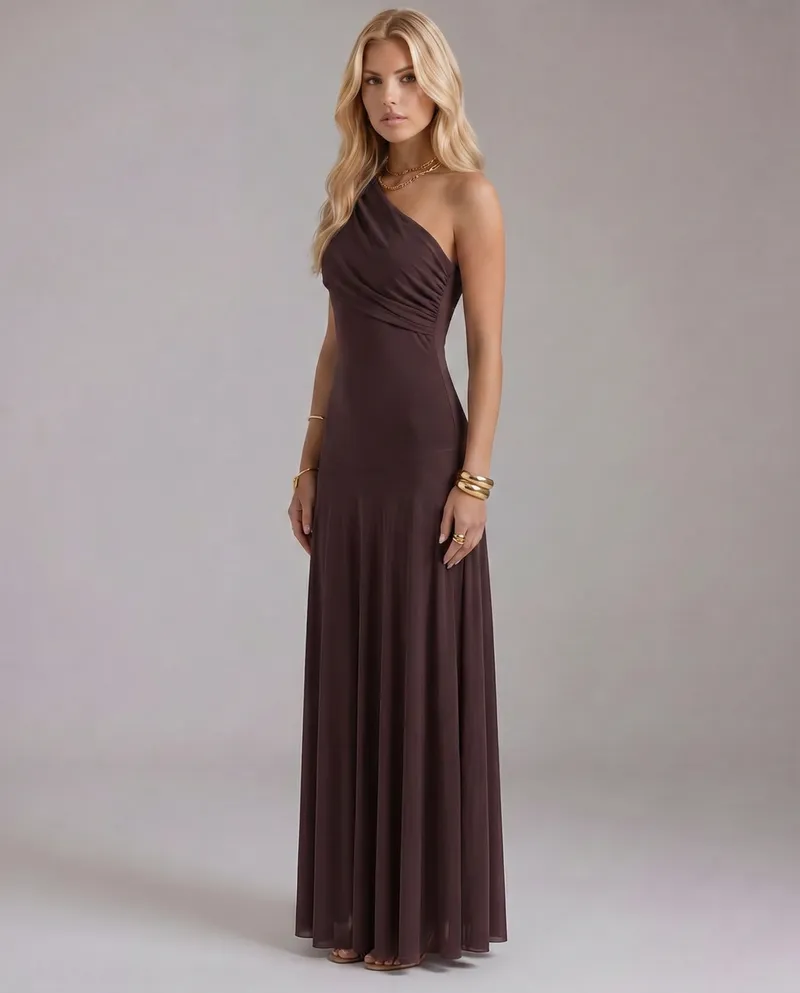 Milena Draped Maxi Dress - Brown