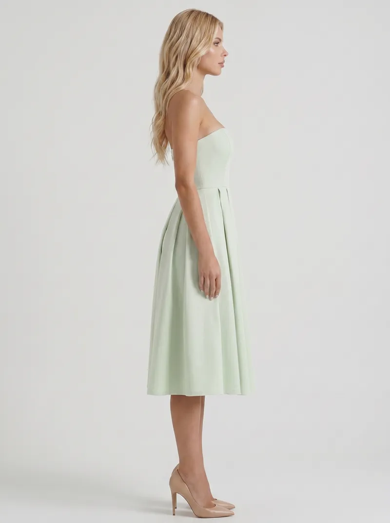Audrey Strapless Pleated A Line Midi Dress - Mint