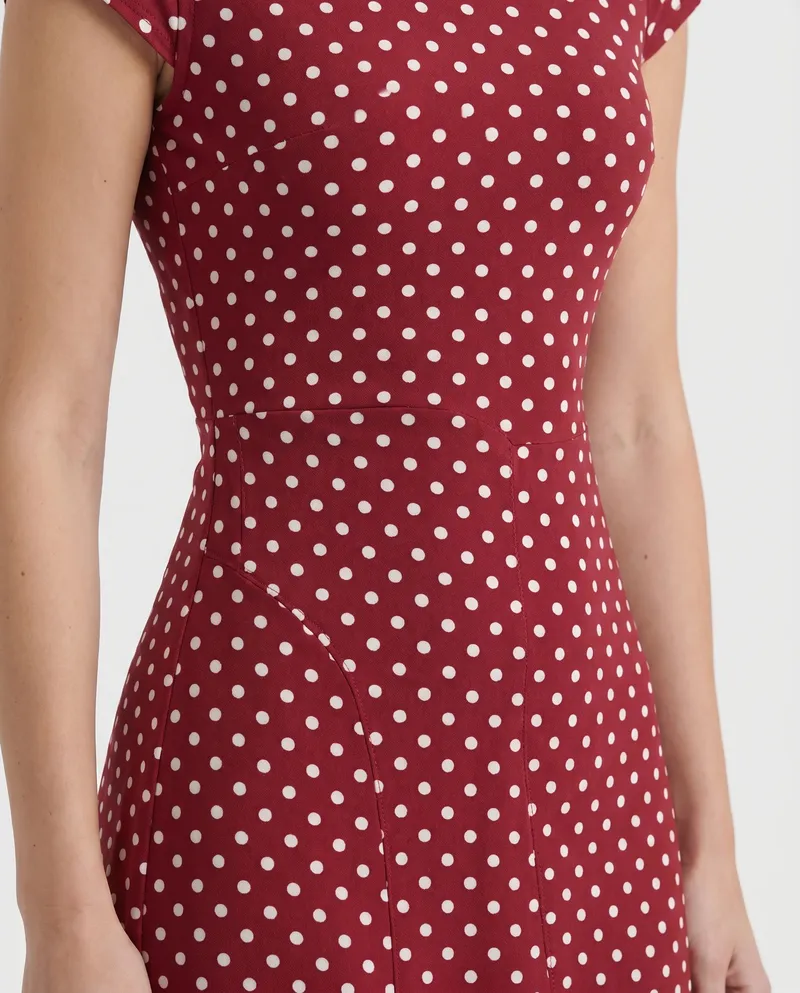 Greer Polka Dot Midi Dress - Burgundy