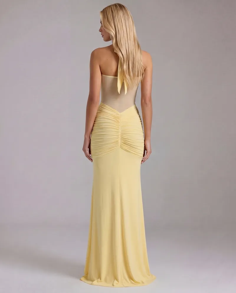 Victoria Ruched Maxi Dress - Yellow