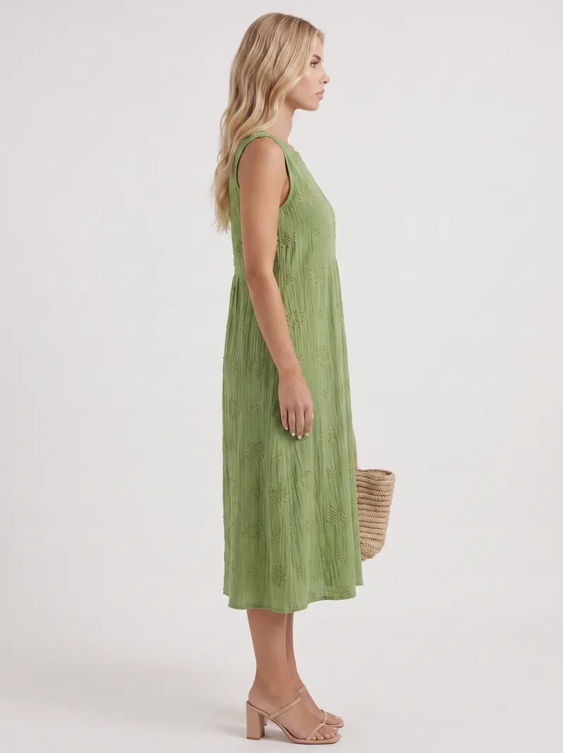 Elin Embroidered Midi Dress - Green