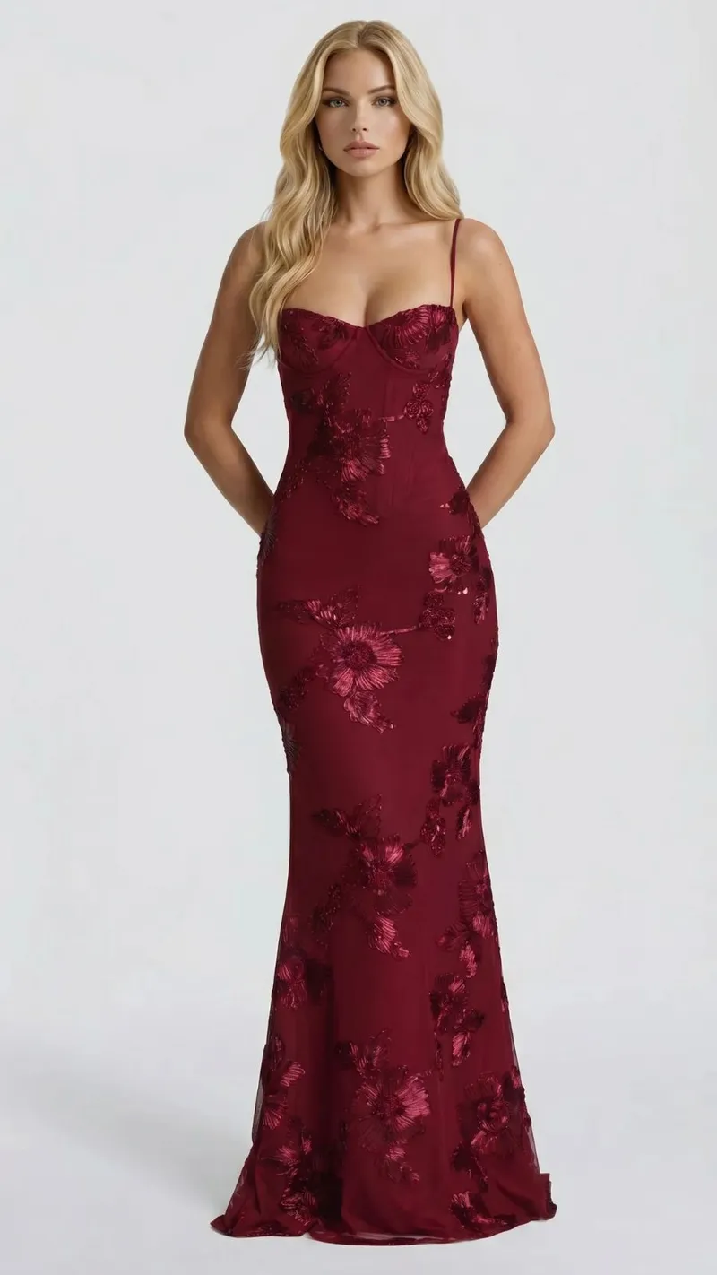 Celestina Floral Maxi Dress - Burgundy