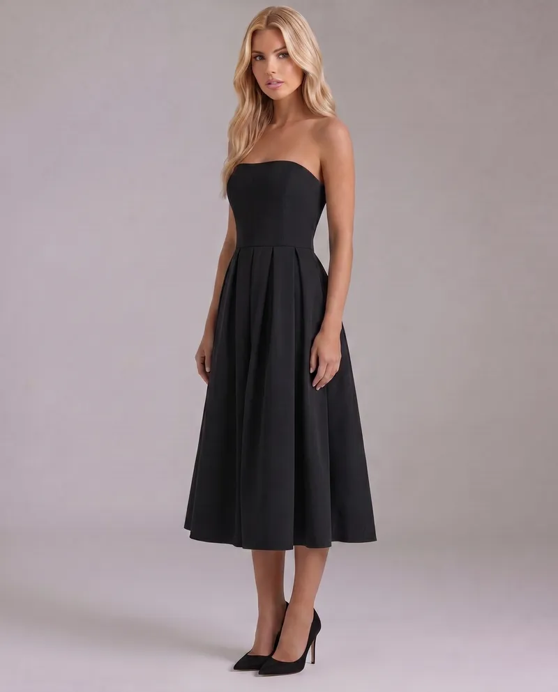 Juliana Strapless Midi Dress - Black