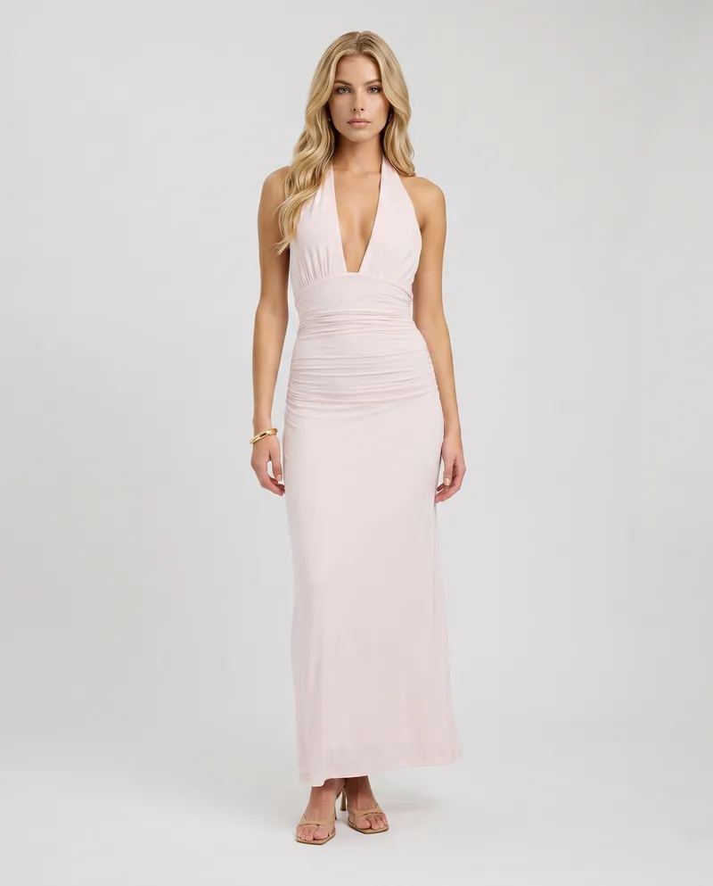 Megan Plunge Maxi Dress - Pink