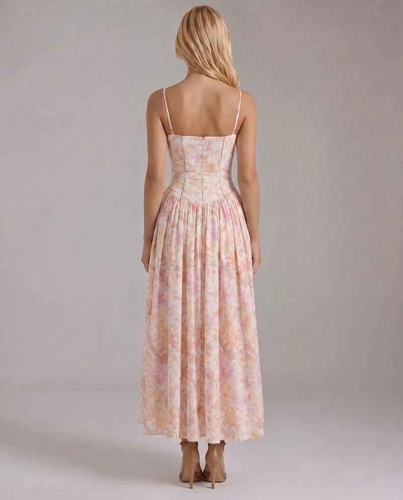 Cielle Floral Midi Dress - Peach Blossom