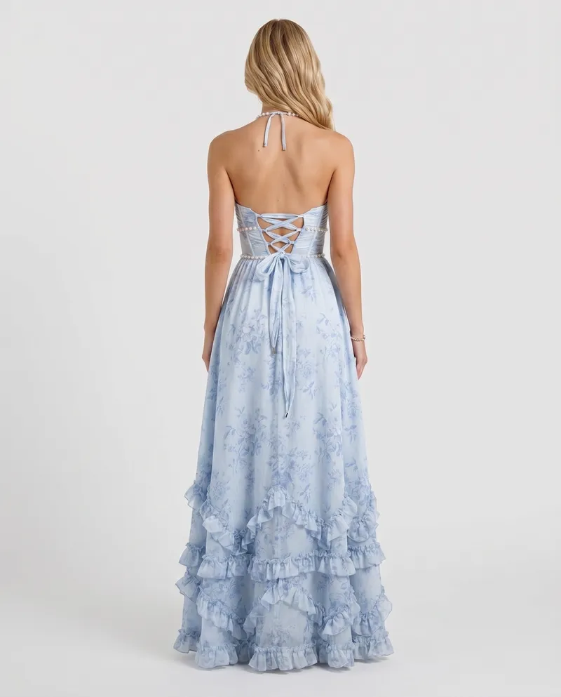 Bianca Ruffle Maxi Dress - Sky Whisper